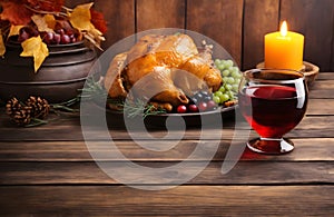 Happy thanksgiving background, roasted turkey seasonal banner with copy space text