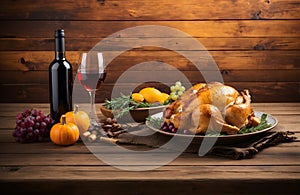 Happy thanksgiving background, roasted turkey seasonal banner with copy space text