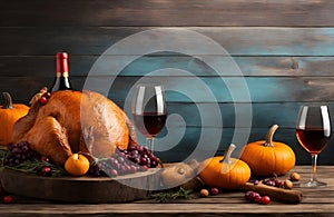 Happy thanksgiving background, roasted turkey seasonal banner with copy space text