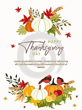 Happy Thanksgiving background with vegetables and colorful leaves