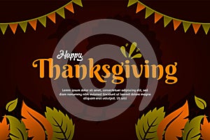 Happy Thanksgiving banner with autumn leaves background