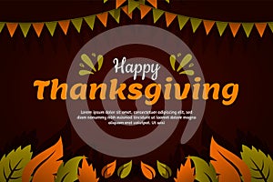 Happy Thanksgiving banner with autumn leaves background