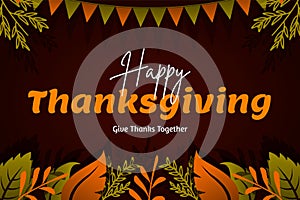 Happy Thanksgiving banner with autumn leaves background