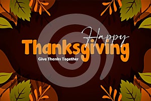 Happy Thanksgiving banner with autumn leaves background