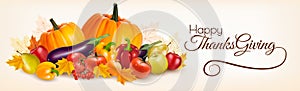 Happy Thanksgiving banner with autumn vegetables.