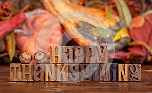 Happy Thanksgiving Banner on a Colorful Autumn Background