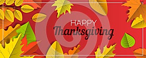Happy thanksgiving banner design with autumn leaves vector
