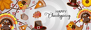 Happy thanksgiving banner with gingerbread cookies