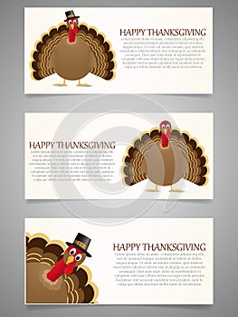Happy Thanksgiving banner set with turkey.