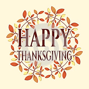 Happy Thanksgiving Banner for Social Media. Decorative Brush with Autumn Leaves