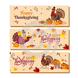 Happy thanksgiving banner template with turkey illustration