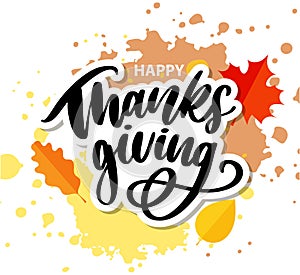 Happy thanksgiving brush hand lettering, isolated on white background. Calligraphy vector illustration. Can be used for holiday