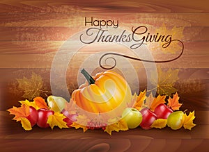 Happy Thanksgiving card with autumn vegetables and fruit
