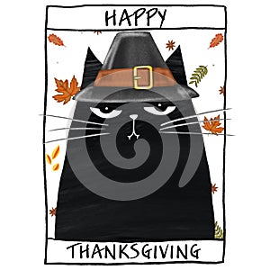 Happy Thanksgiving card in cartoon style with cat for Happy celebration