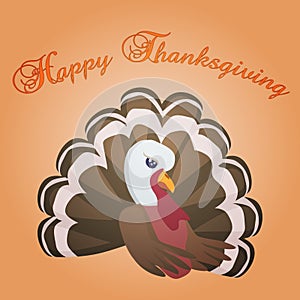 Happy thanksgiving card with cartoon turkey