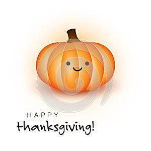 Happy Thanksgiving Card Layout with Smiling Face on a Brown Pumpkin, Design Template with a Single Large Holiday Symbol