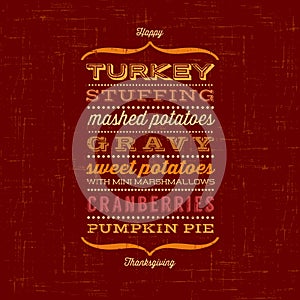 Happy Thanksgiving card with menu