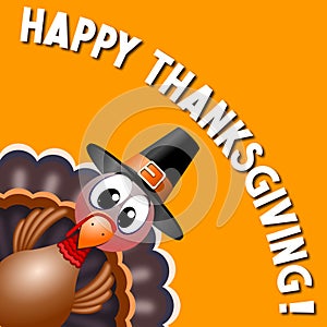 Happy Thanksgiving card with turkey, orange background