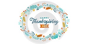 Happy thanksgiving card. Vector banner, greeting card with the text of Happy thanksgiving. Vignette, frame Emblem with autumn