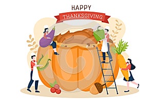 Happy Thanksgiving Celebration Template Hand Drawn Cartoon Flat Illustration with Turkey, Leaves, Chicken or Pumpkin Design