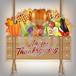 Happy thanksgiving celebration traditional wood sign banner