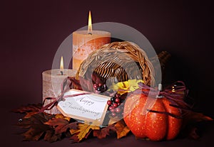 Happy Thanksgiving cornucopia wicker basket