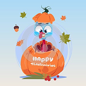 Happy Thanksgiving Day Autumn Traditional Harvest Holiday Greeting Card With Turkey