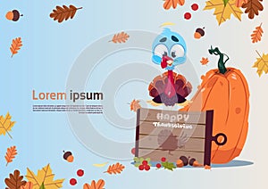 Happy Thanksgiving Day Autumn Traditional Harvest Holiday Greeting Card With Turkey