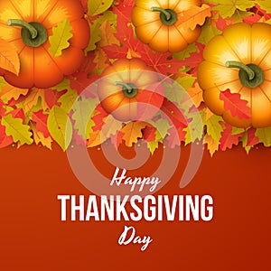 Happy thanksgiving day background with autumn leaves and pumpkins. Vector illustration