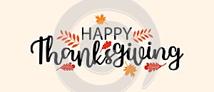 Happy Thanksgiving day. Banner with autumn leaves. Vector