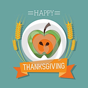 Happy thanksgiving day card with apple fruit