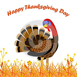 Happy Thanksgiving Day card with cartoon turkey