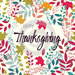 Happy Thanksgiving day card with decorative floral wreath, colorful design