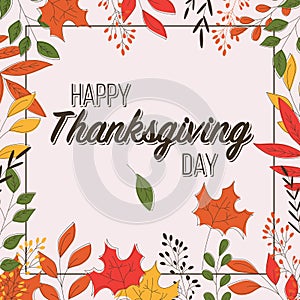 Happy Thanksgiving day card with floral decorative elements, colorful design