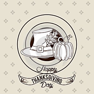 Happy thanksgiving day card with pilgrim hat