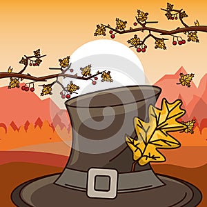 Happy thanksgiving day card with pilgrim hat