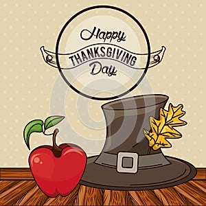 Happy thanksgiving day card with pilgrim hat