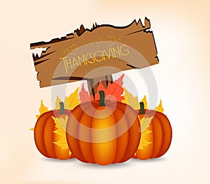 Happy Thanksgiving Day card, poster or with leaves and pumpkin