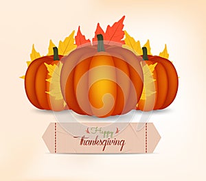 Happy Thanksgiving Day card, poster or menu design with pumpkin