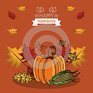 Happy thanksgiving day card with pumpkin