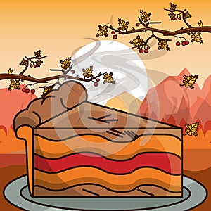 Happy thanksgiving day card with sweet cake portion