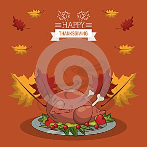 Happy thanksgiving day card with turkey cooking