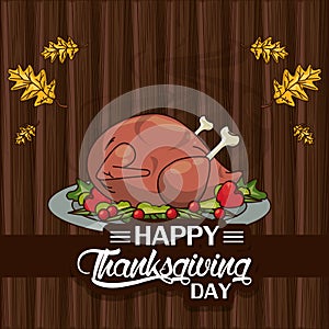 Happy thanksgiving day card with turkey cooking