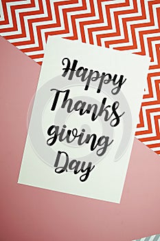 Happy Thanksgiving Day card typography text on pink background