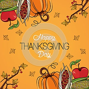 Happy thanksgiving day card with vegetables frame