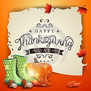 Happy Thanksgiving day, creative greeting banner with old parchment with beautiful logo