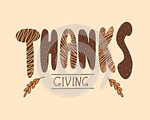 Happy Thanksgiving Day cute hand drawn lettering label. Give thanks.