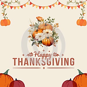 Happy Thanksgiving Day design, Autumn greeting card with pumpkin decoration photo