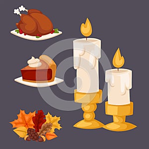 Happy thanksgiving day design holiday objects fresh food harvest autumn season vector illustration