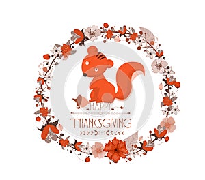 Happy Thanksgiving Day greeting card. wreath and hand drawn letters